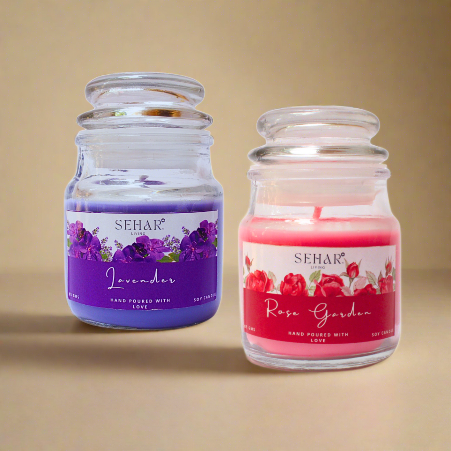 Sehar Living Fragrance Yankee Jar Candles Combo | 85 GMS Each | Pure Soy Wax | Burn Time - 18-20 Hours Each | Reusable Glass Jar | Hand Poured (Lavender & Lemon Grass)