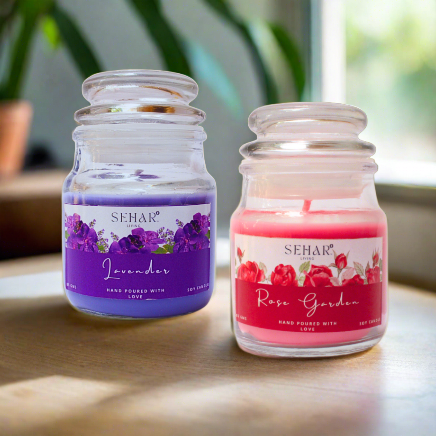 Sehar Living Fragrance Yankee Jar Candles Combo | 85 GMS Each | Pure Soy Wax | Burn Time - 18-20 Hours Each | Reusable Glass Jar | Hand Poured (Lavender & Lemon Grass)